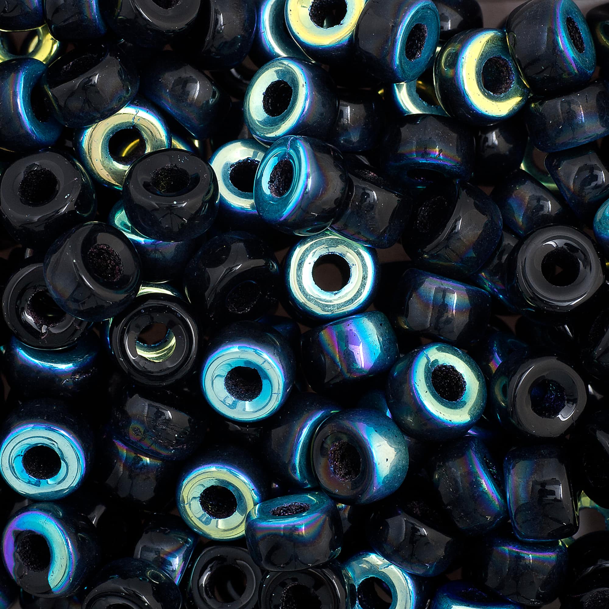 John Bead 6mm Opaque Black AB Glass Mini Pony Beads. 500ct.